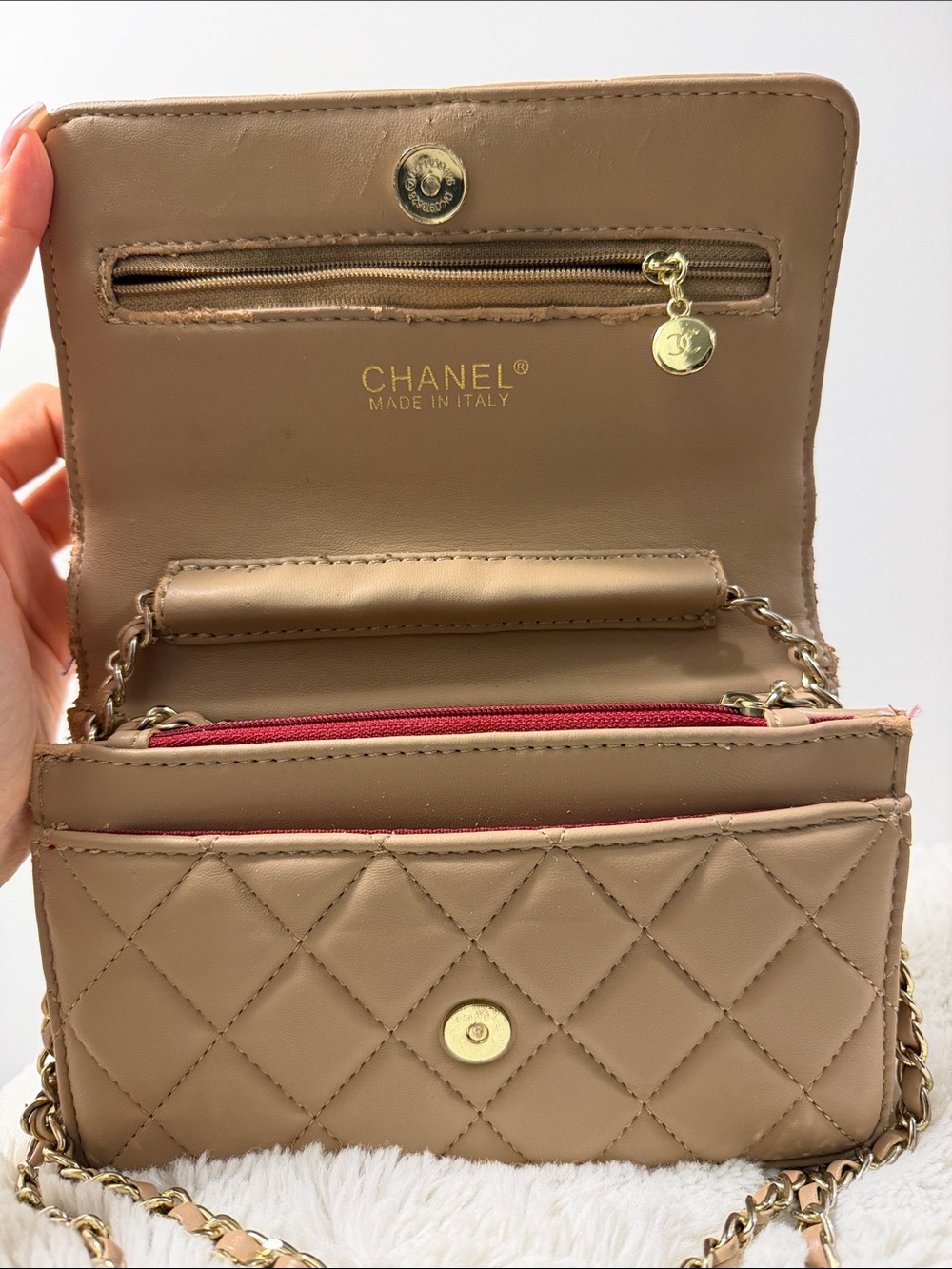 CHANEL Quilted Crossbody Bag in Taupe with Gold Chain - Picture 2 of 4